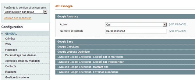 Mettez votre code google analytic de type "UA-99999999"dans magento